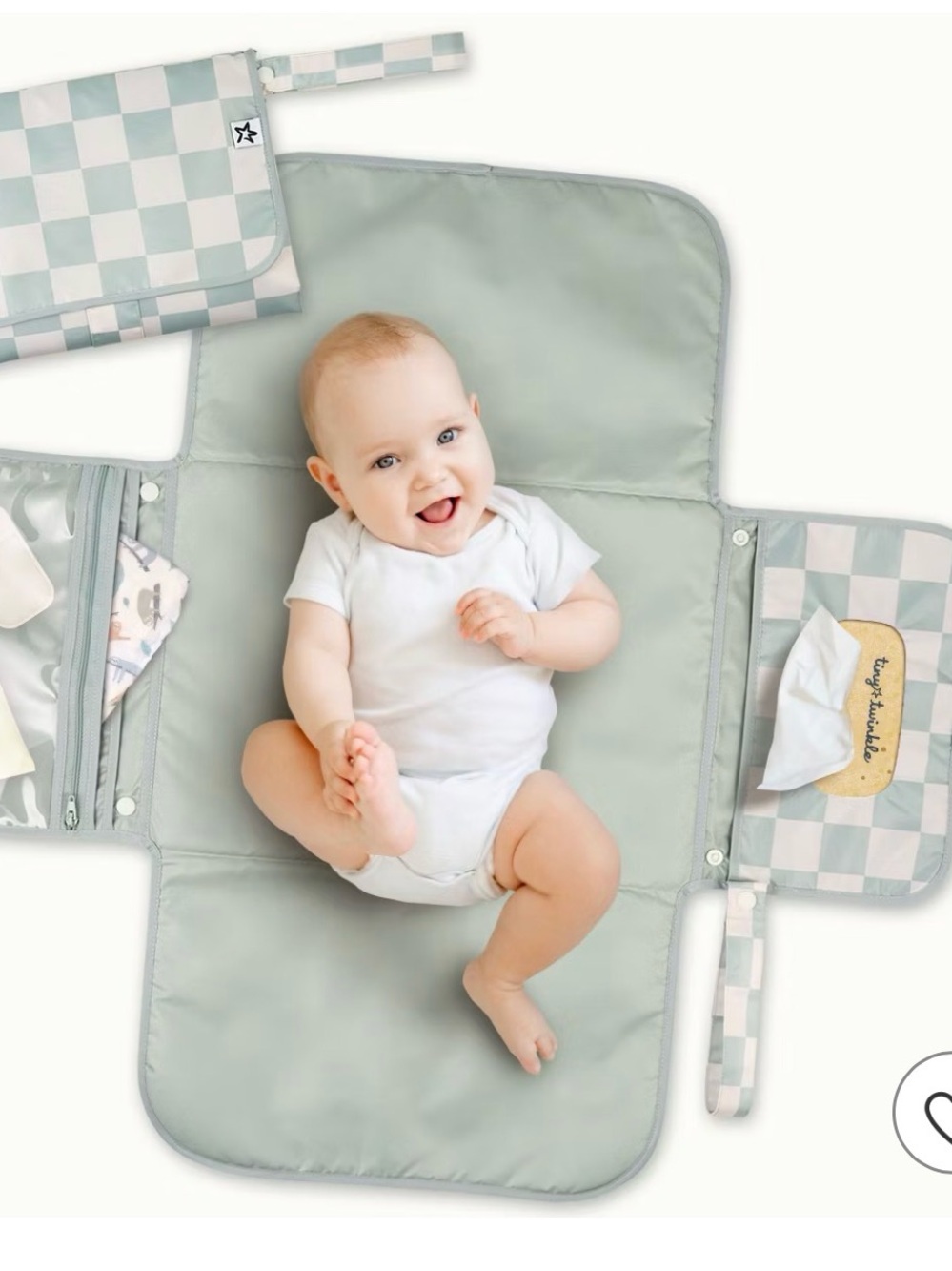 Portable Baby Changing Mat - Sage Green Checkered